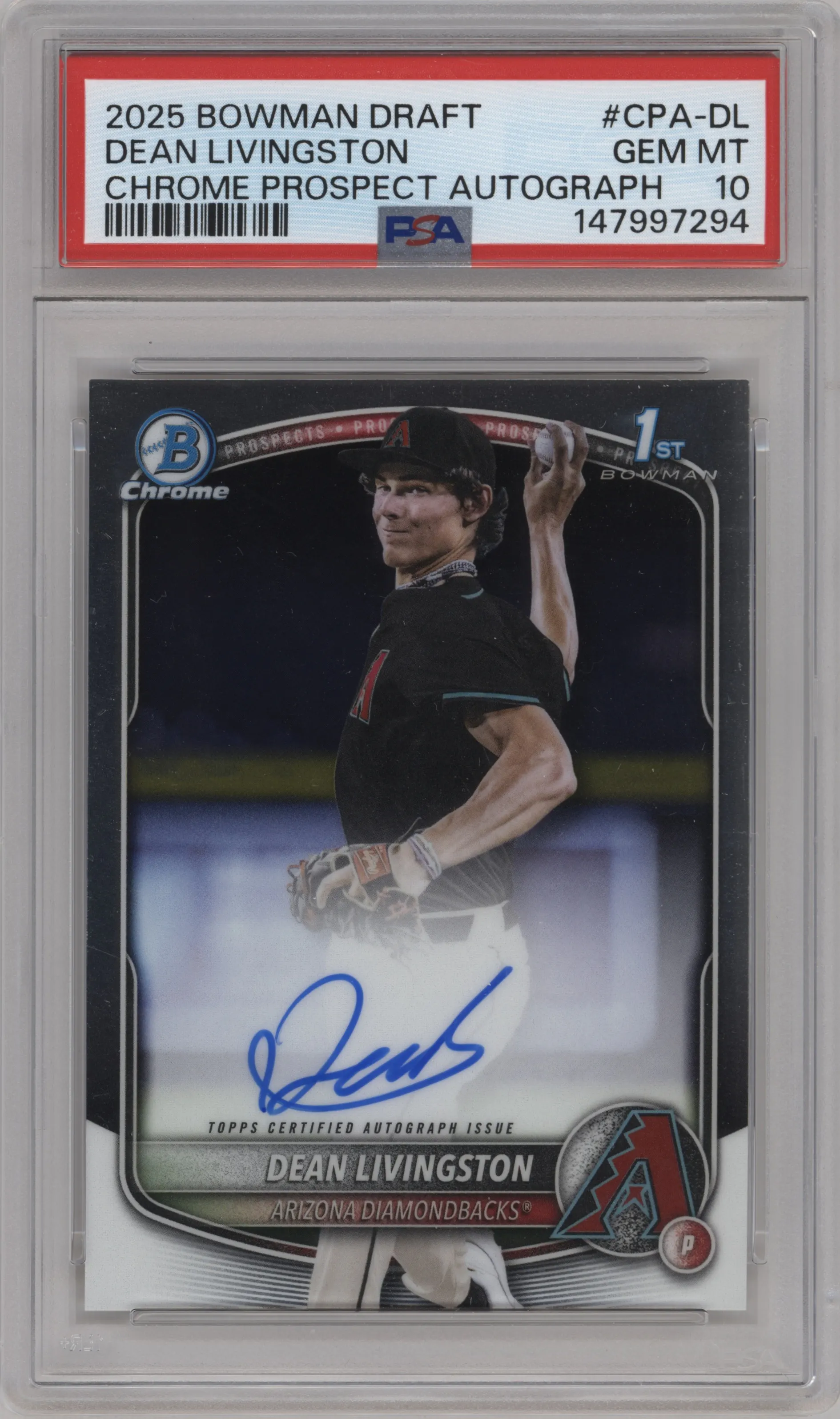 2025 Bowman Draft Chr.Pros.Auto Dean Livingston PSA 10