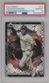 Jackson Chourio from the 2024 Topps Finest set featuring a Checkerboard Refractor	 parallel graded by PSA and given an overall grade of 10.