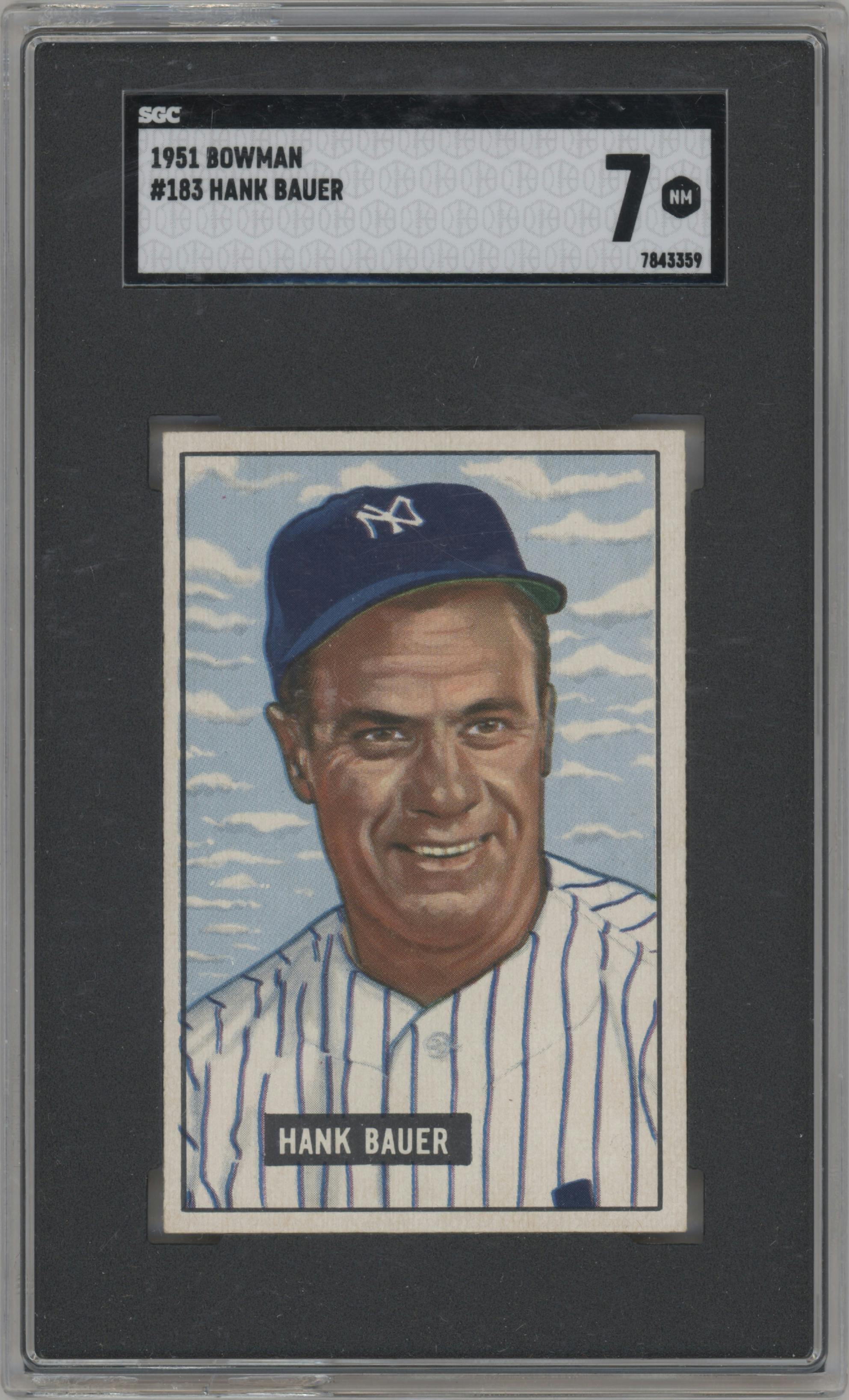 Hank Bauer from the 1951 Bowman set graded by SGC and given an overall grade of 7.
