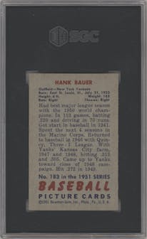 Hank Bauer from the 1951 Bowman set graded by SGC and given an overall grade of 7.