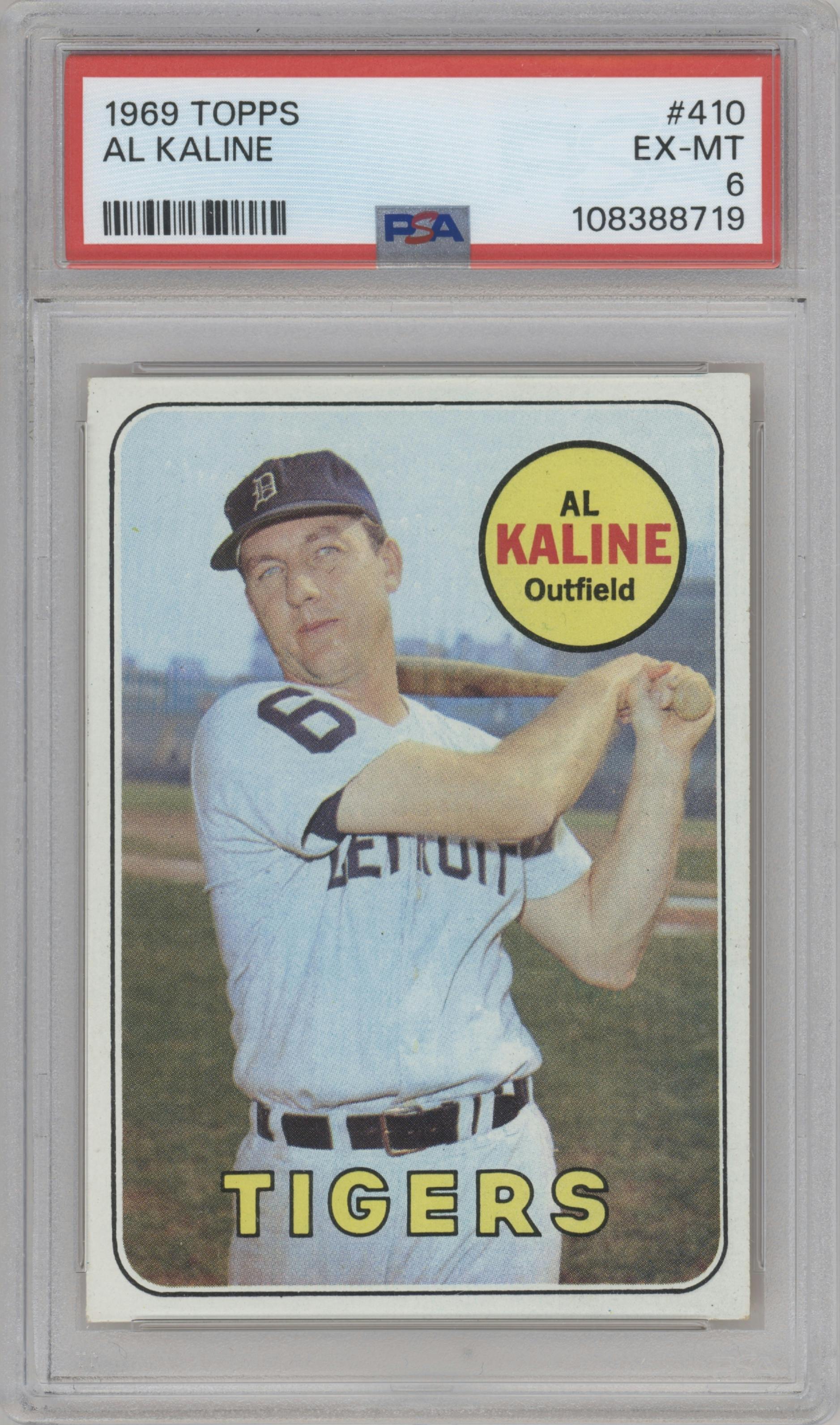 Al Kaline from the 1969 Topps set graded by PSA and given an overall grade of 6.