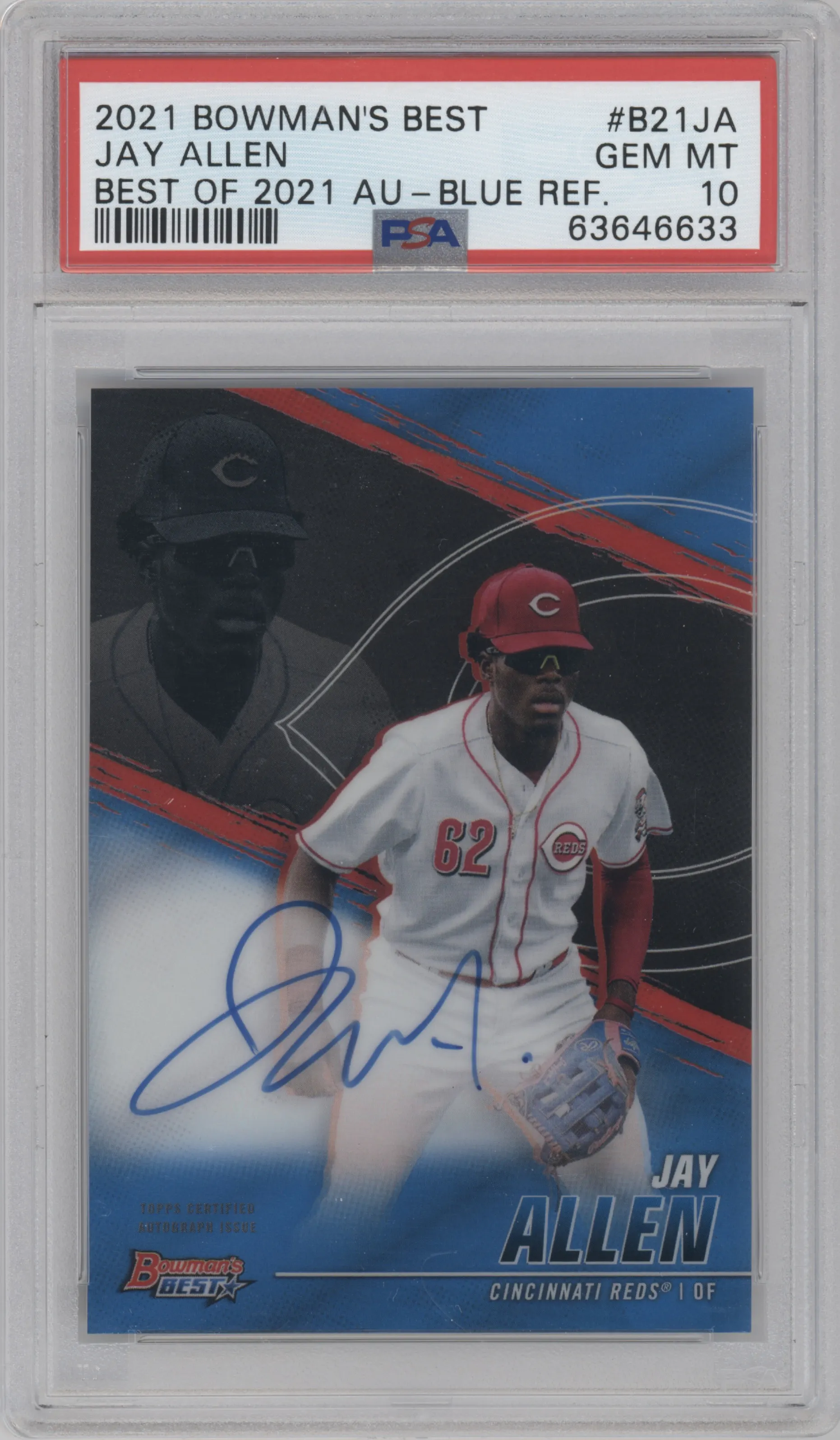 2021 Bowman’s Best Best of '21 Auto Jay Allen Blue Refractor PSA 10