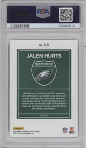 Jalen Hurts from the 2023 Donruss Optic set graded by PSA and given an overall grade of 10.