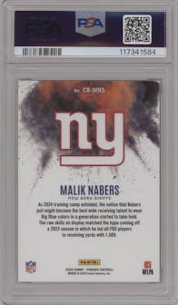 Malik Nabers from the 2024 Panini Phoenix set graded by PSA and given an overall grade of 10.