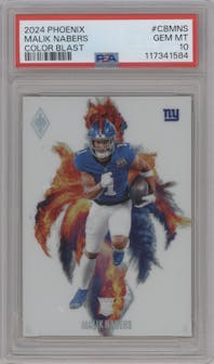 Malik Nabers from the 2024 Panini Phoenix set graded by PSA and given an overall grade of 10.