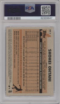 Shohei Ohtani from the 2018 Topps Series 2 set featuring a Blue parallel graded by PSA and given an overall grade of 9.