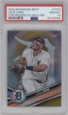 Jace Jung  from the 2022 Bowman’s Best   set featuring a Gold Refractor parallel graded by PSA and given an overall grade of 10.