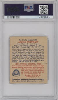 Jackie Robinson from the 1949 Bowman set graded by PSA and given an overall grade of 5.5.