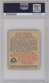 Jackie Robinson from the 1949 Bowman set graded by PSA and given an overall grade of 5.5.