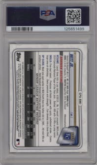Bobby Witt Jr. from the 2020 Bowman Chrome set graded by PSA and given an overall grade of 9.