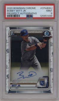 Bobby Witt Jr. from the 2020 Bowman Chrome set graded by PSA and given an overall grade of 9.