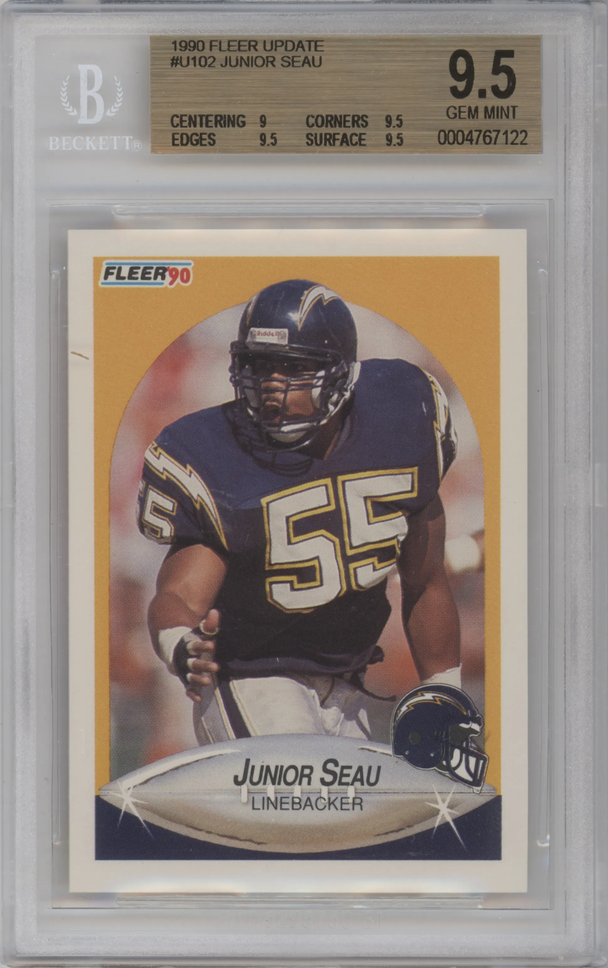 1990 Fleer Update Junior Seau BGS 9.5