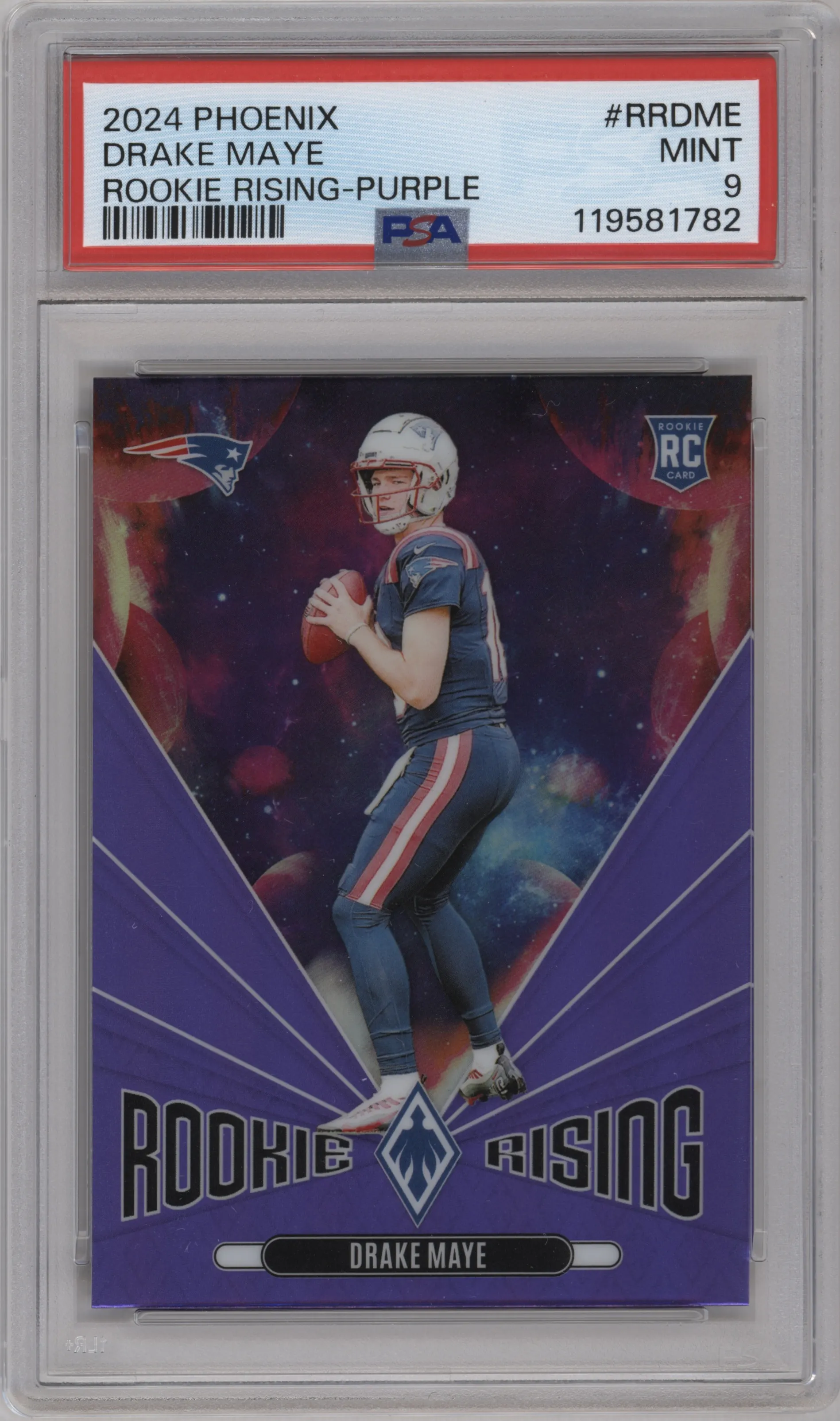 2024 Panini Phoenix Rookie Rising Drake Maye Purple #RR-DME PSA 9