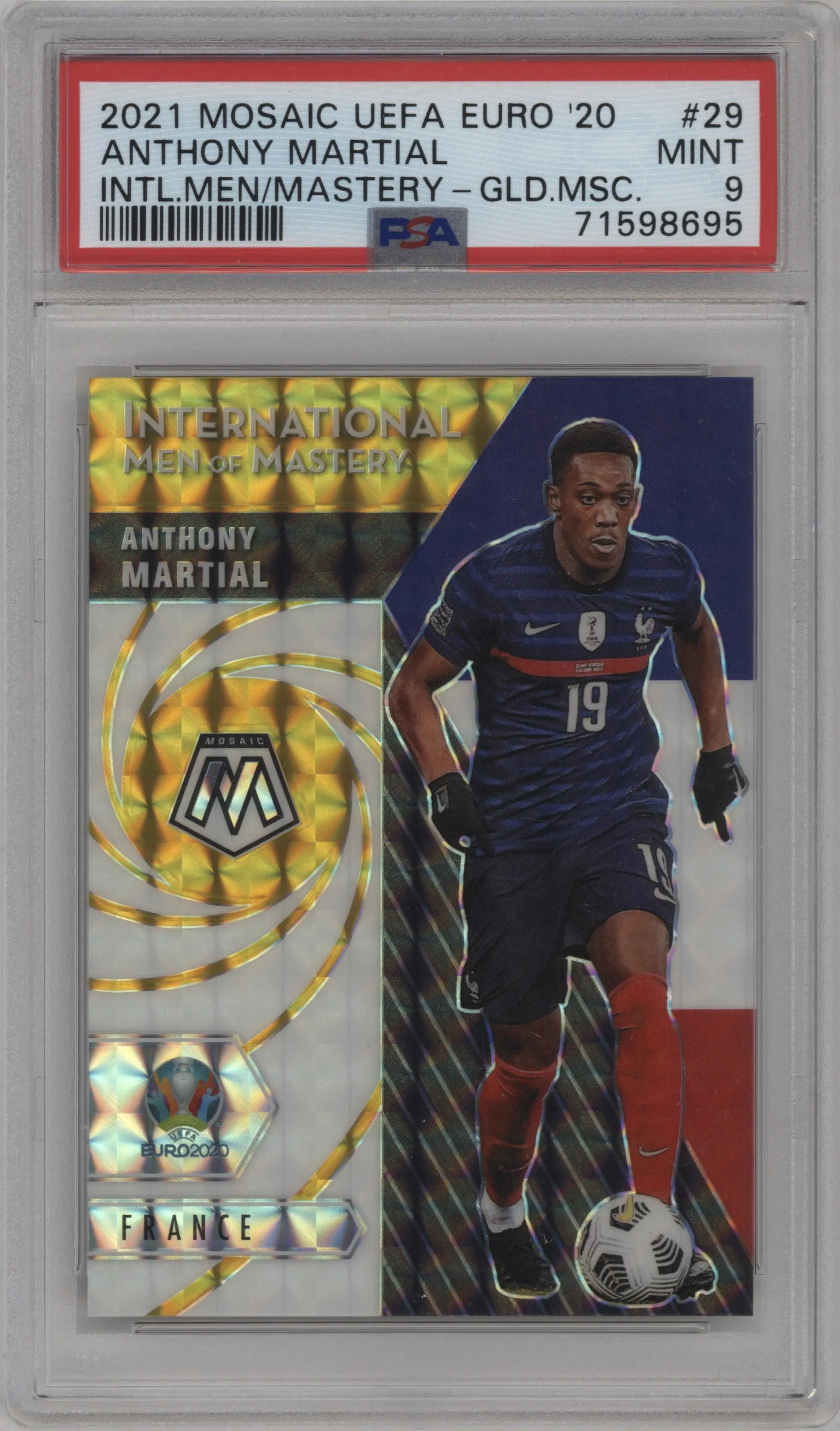 2021 Panini Mosaic UEFA EURO 2020 Intl.Men/Mastery Anthony Martial Gold #29 PSA 9