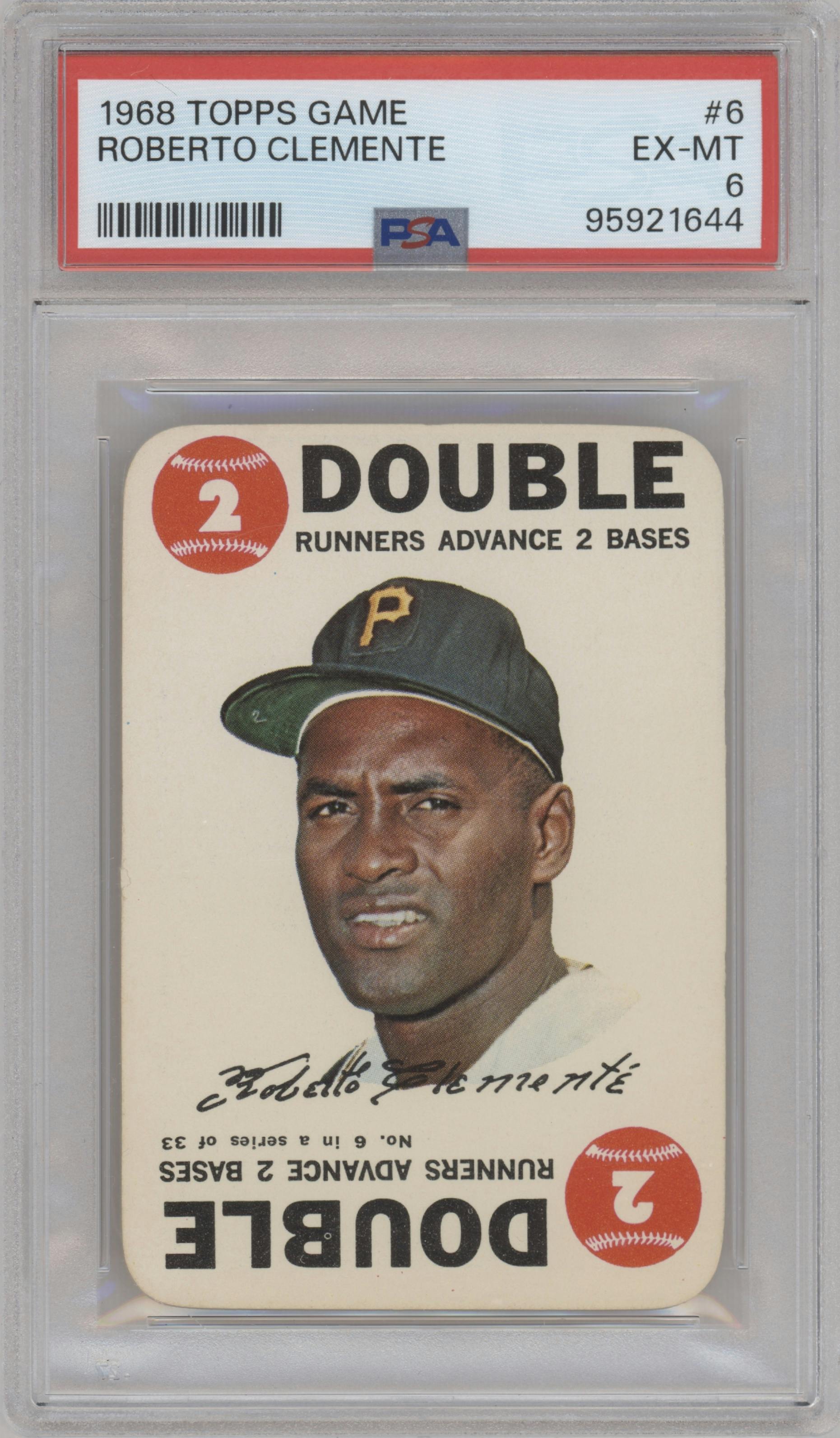  Roberto Clemente from the 1968 Topps set graded by PSA and given an overall grade of 6.