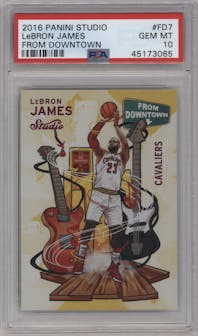 LeBron James from the 2016-17 Panini Studio set graded by PSA and given an overall grade of 10.