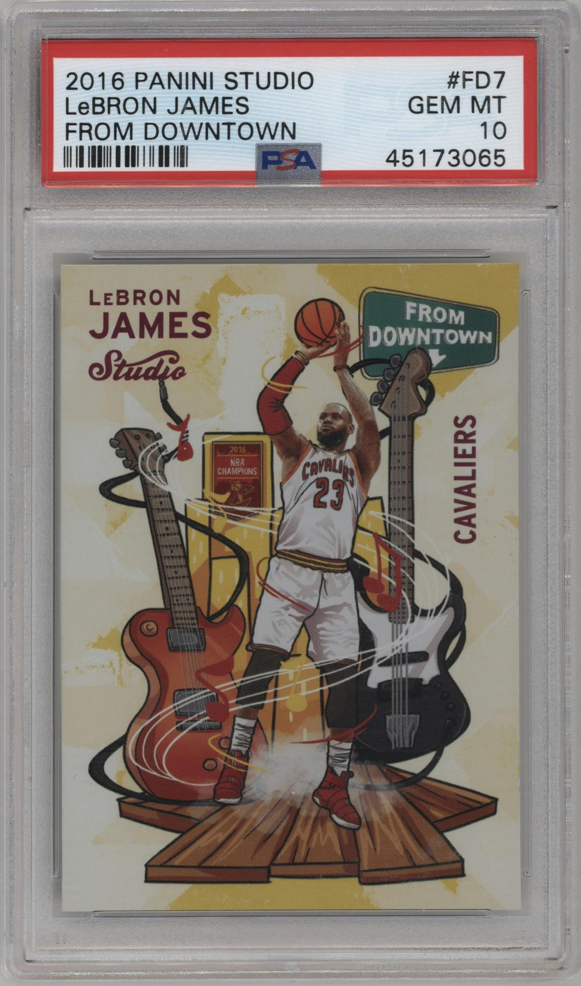 LeBron James from the 2016-17 Panini Studio set graded by PSA and given an overall grade of 10.