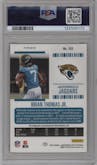 Brian Thomas Jr. from the 2024 Panini Contenders Optic set featuring a Teal parallel graded by PSA and given an overall grade of 9.