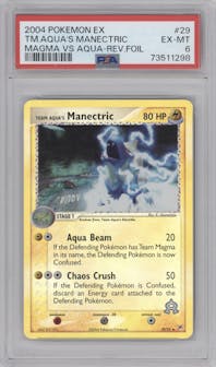 Team Aqua's Manectric from the 2004 Pokemon EX set graded by PSA and given an overall grade of 6.