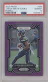 Jaxon Smith-Njigba from the 2023 Panini Prizm set featuring a Purple Prizm parallel graded by PSA and given an overall grade of 10.