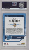 J.J. McCarthy from the 2024 Donruss set graded by PSA and given an overall grade of 10.