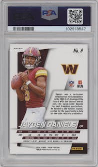 Jayden Daniels from the 2024 Panini Prizm set graded by PSA and given an overall grade of 10.