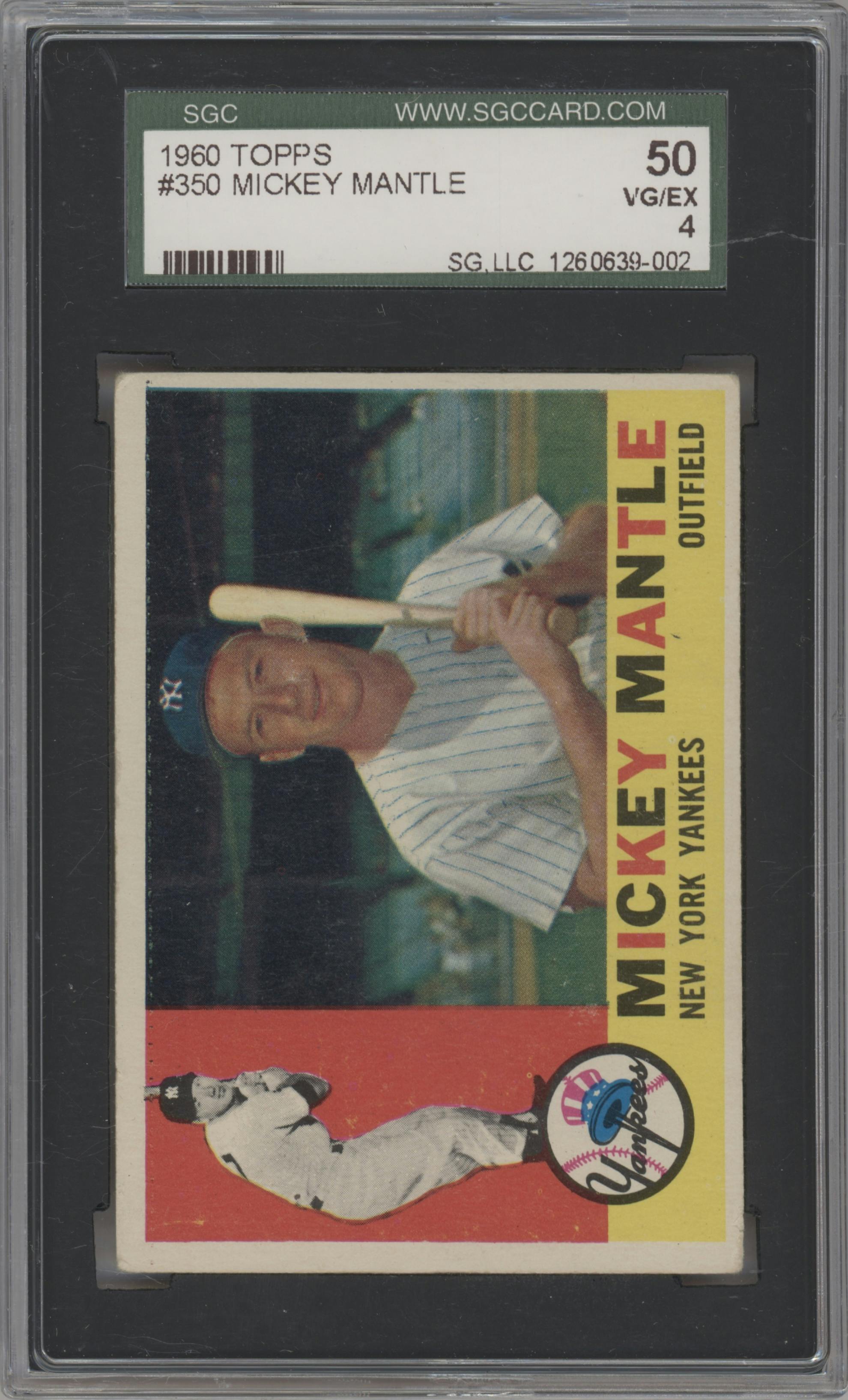 Mickey Mantle from the 1960 Topps set graded by SGC and given an overall grade of 4.