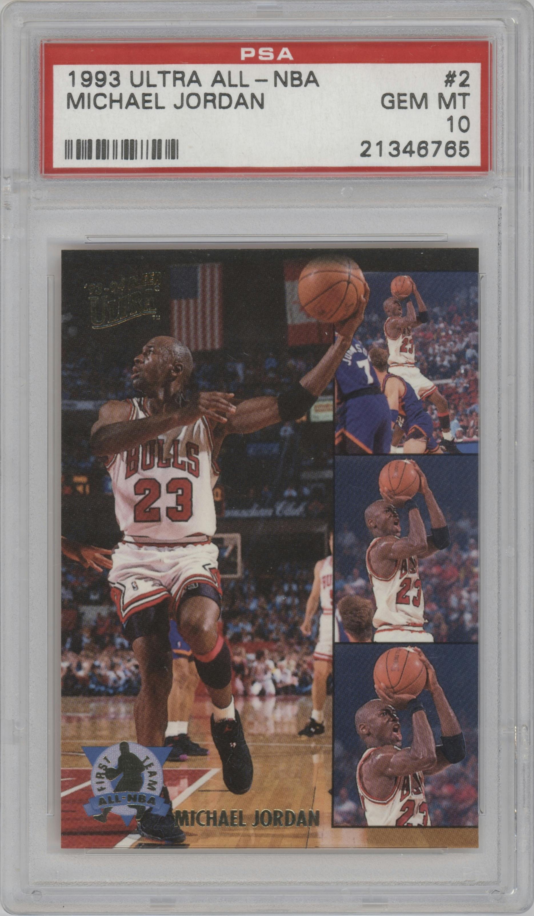 Michael Jordan from the 1993-94 Fleer Ultra set graded by PSA and given an overall grade of 10.