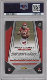 Patrick Mahomes II from the 2017 Panini Prizm set featuring a Prizm parallel graded by PSA and given an overall grade of 9.