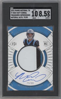 Matt Corral from the 2022 Panini National Treasures set graded by SGC and given an overall grade of 8.5.