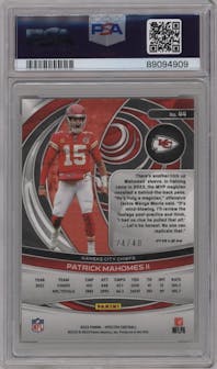 Patrick Mahomes II from the 2023 Panini Spectra set featuring a Astral parallel graded by PSA and given an overall grade of 10.