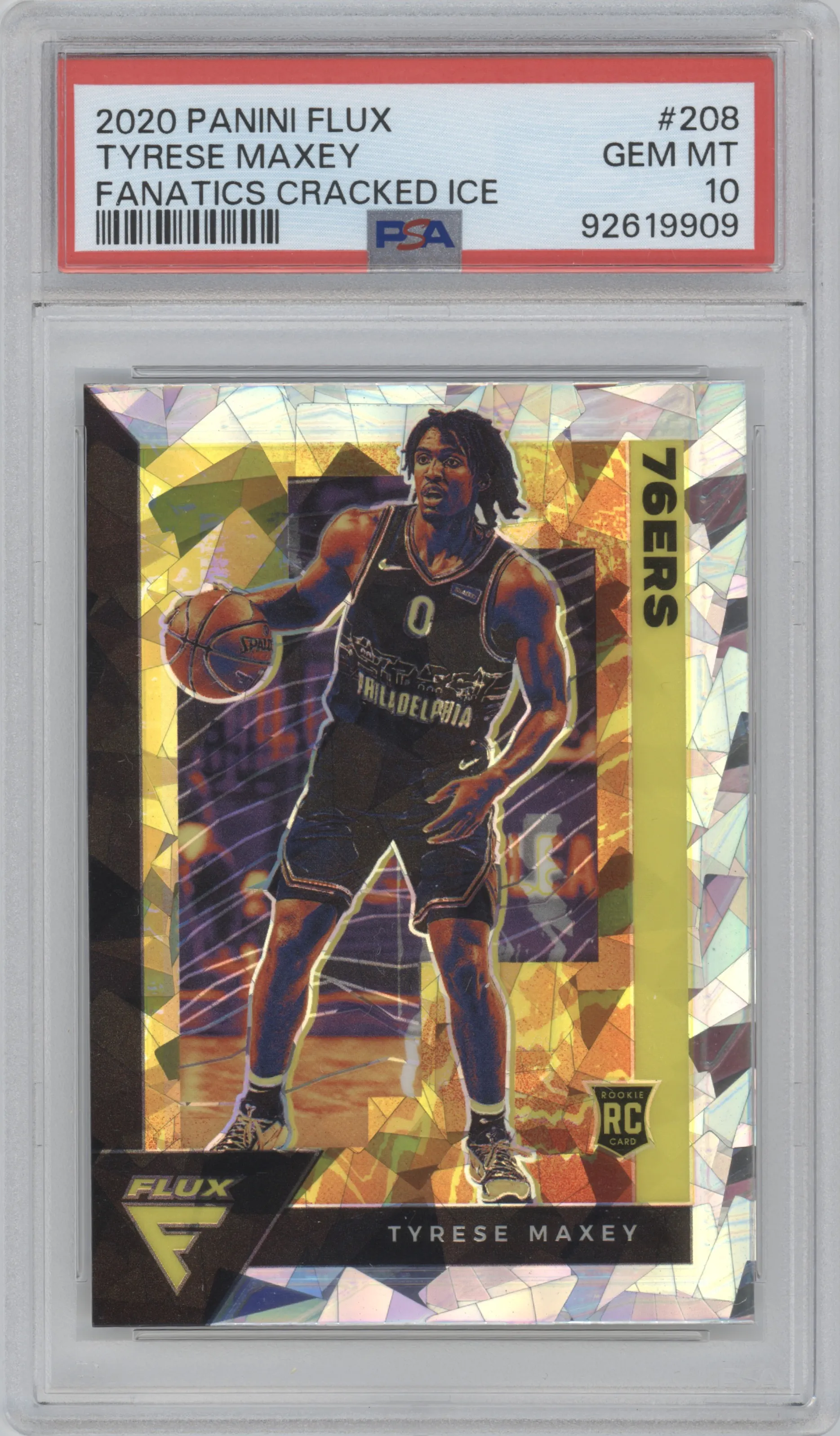 2020 Panini Flux Tyrese Maxey Fanatics Cracked Ice #208 PSA 10