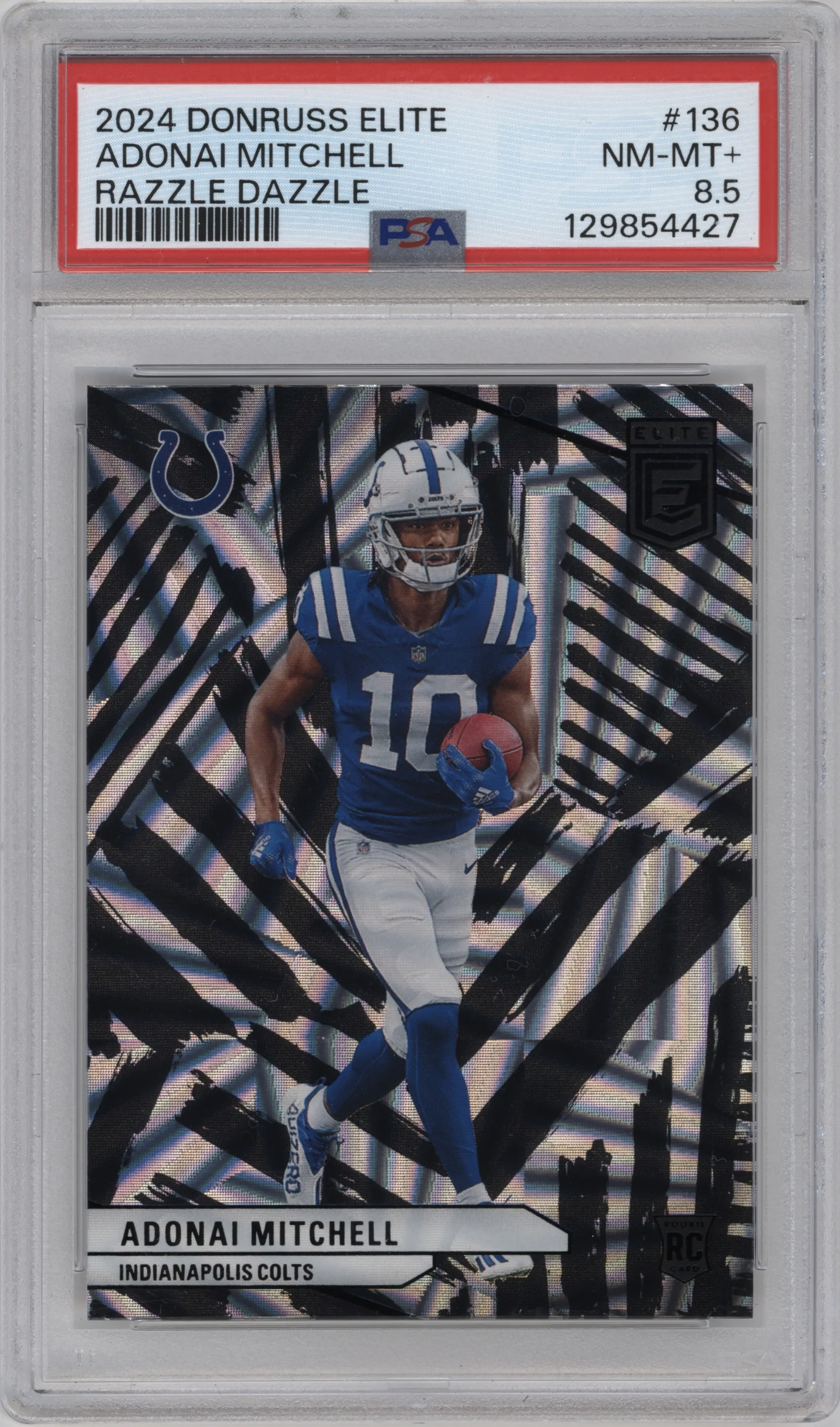 2024 Panini Donruss Elite Adonai Mitchell Razzle Dazzle PSA 8.5