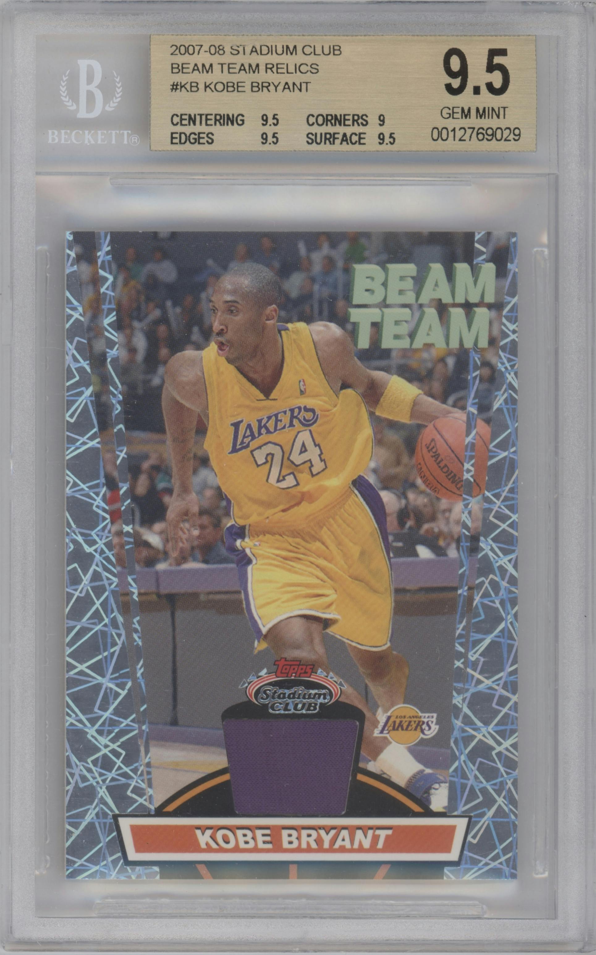 Kobe Bryant  from the 2007-08 Topps Stadium Club set graded by Beckett and given an overall grade of 9.5.