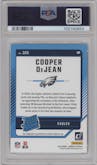 Cooper DeJean from the 2024 Donruss set featuring a Green parallel graded by PSA and given an overall grade of 8.