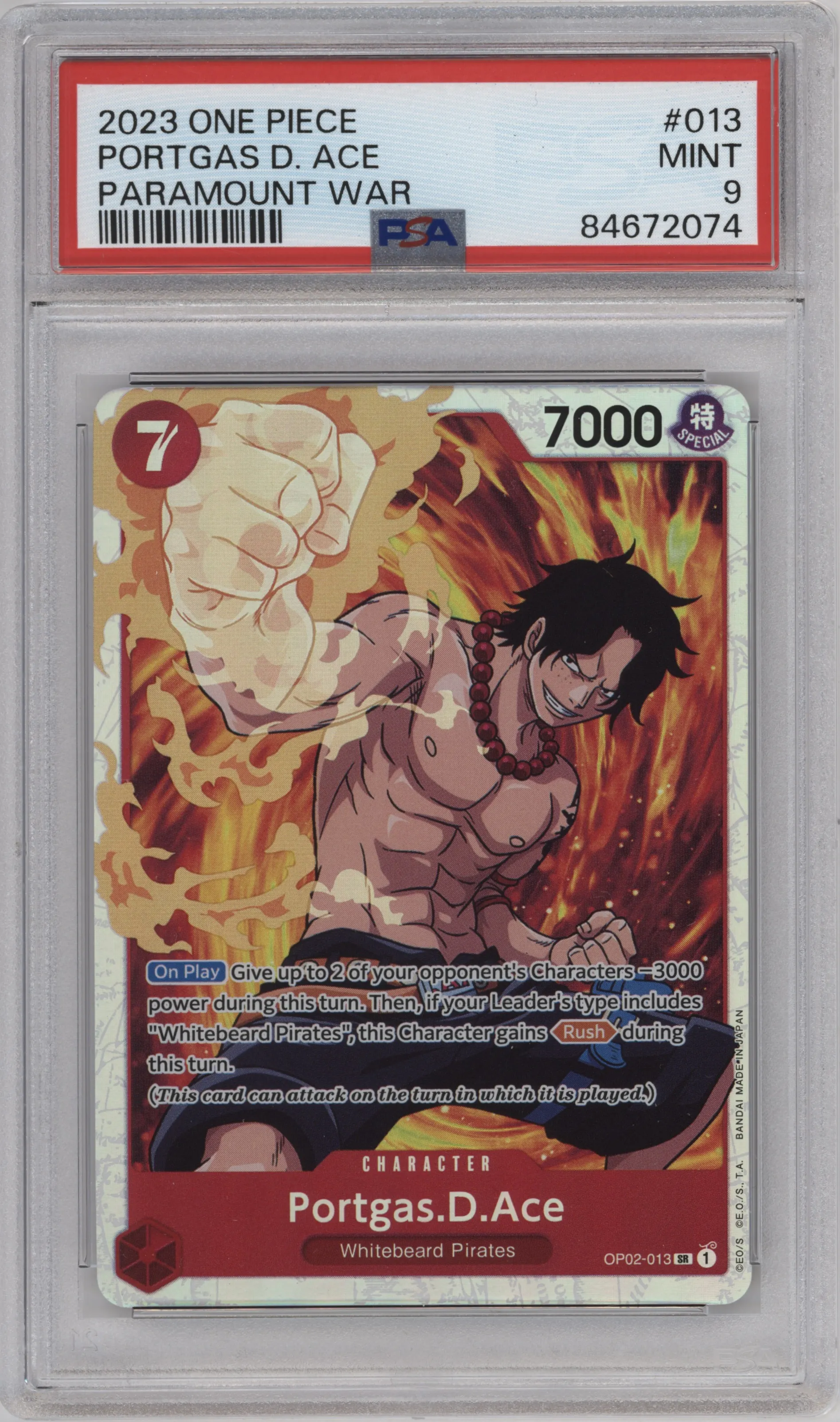 2023 One Piece Paramount War Portgas.D.Ace SR #OP02-013 SR PSA 9