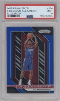 Shai Gilgeous-Alexander from the 2018-19 Panini Prizm set featuring a Blue Prizm  parallel graded by PSA and given an overall grade of 9.