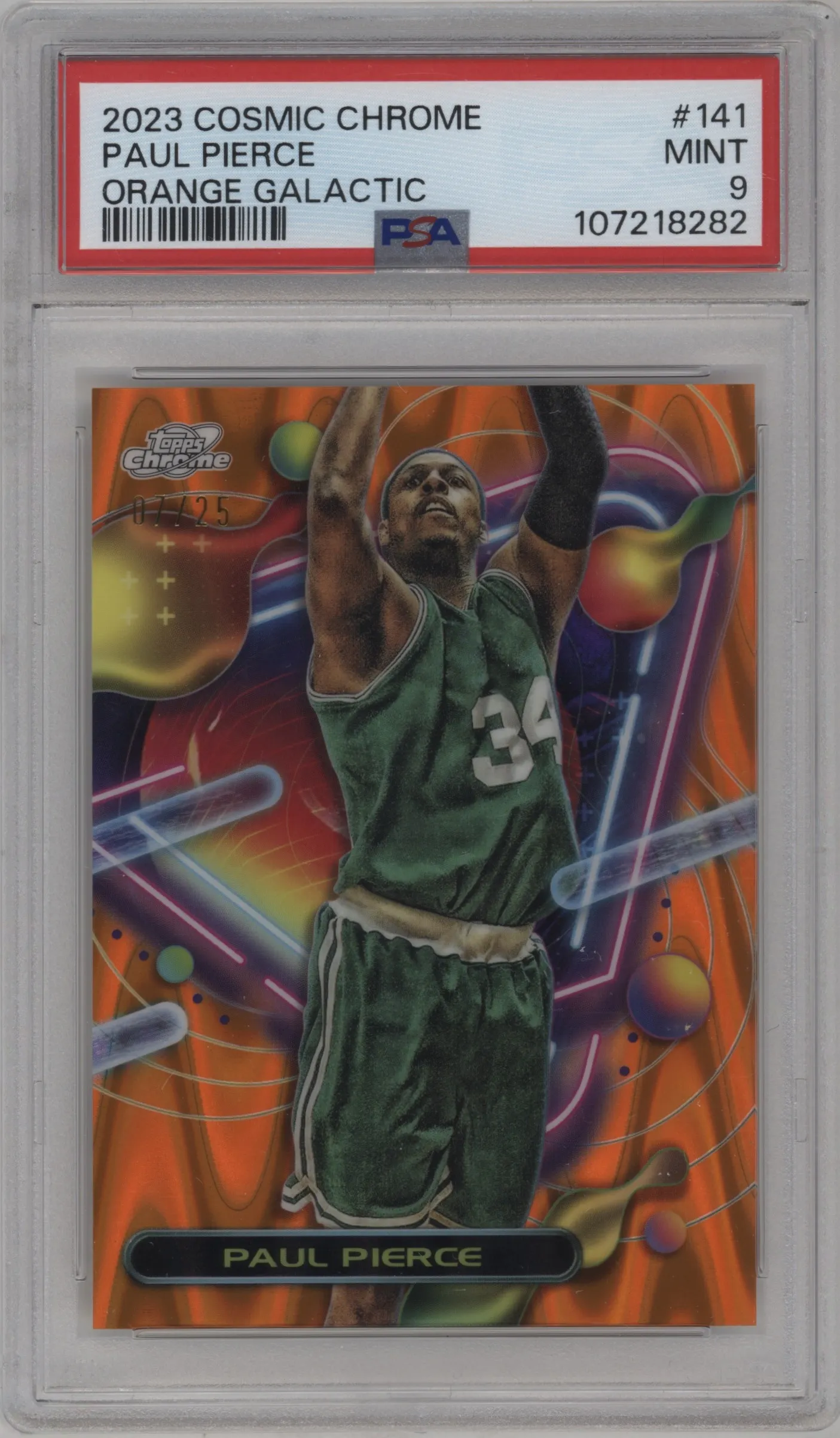 2023 Topps Chrome Cosmic Paul Pierce Orange Galactic Refractor #141 PSA 9