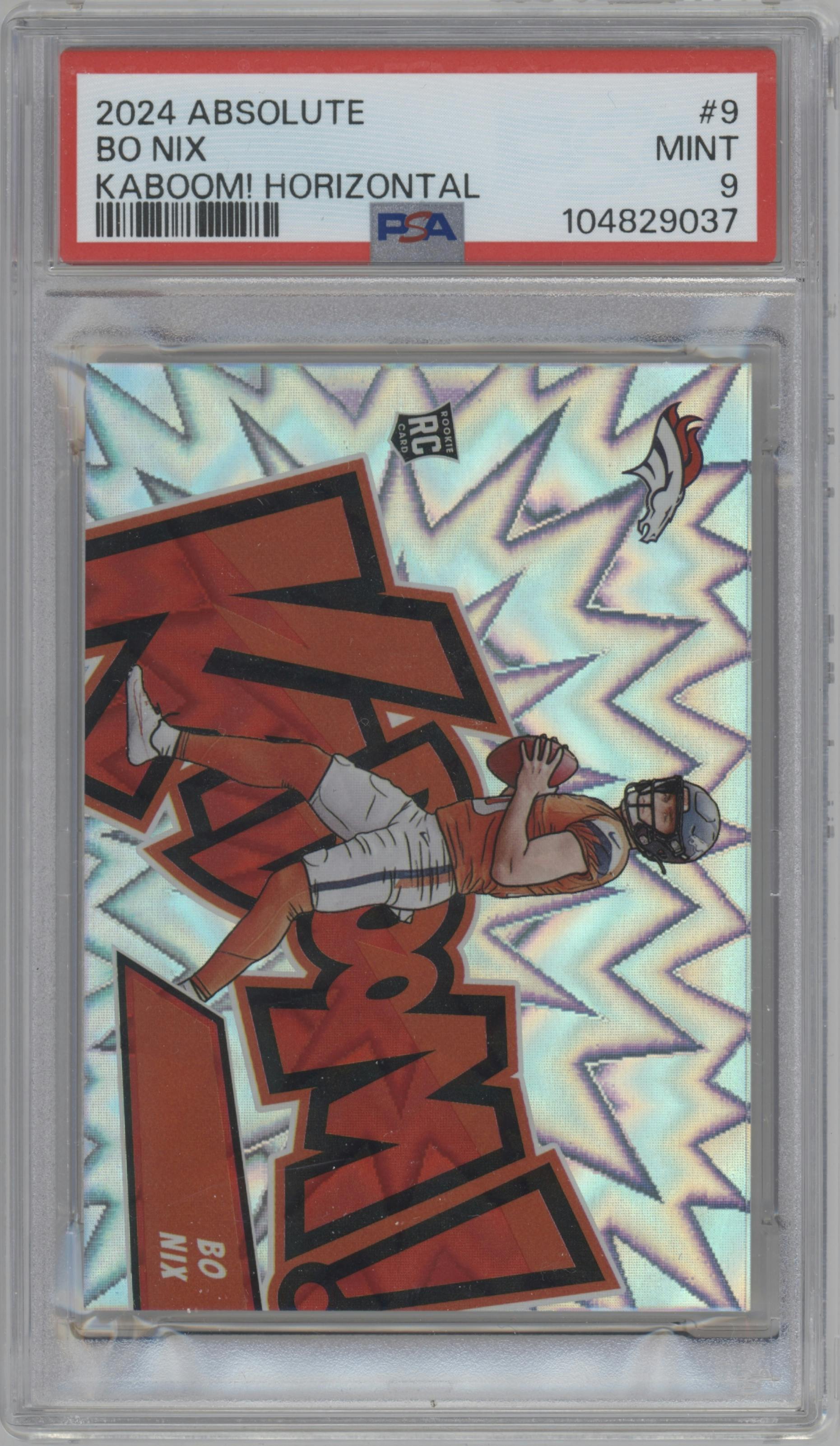 Bo Nix from the 2024 Panini Absolute set graded by PSA and given an overall grade of 9.