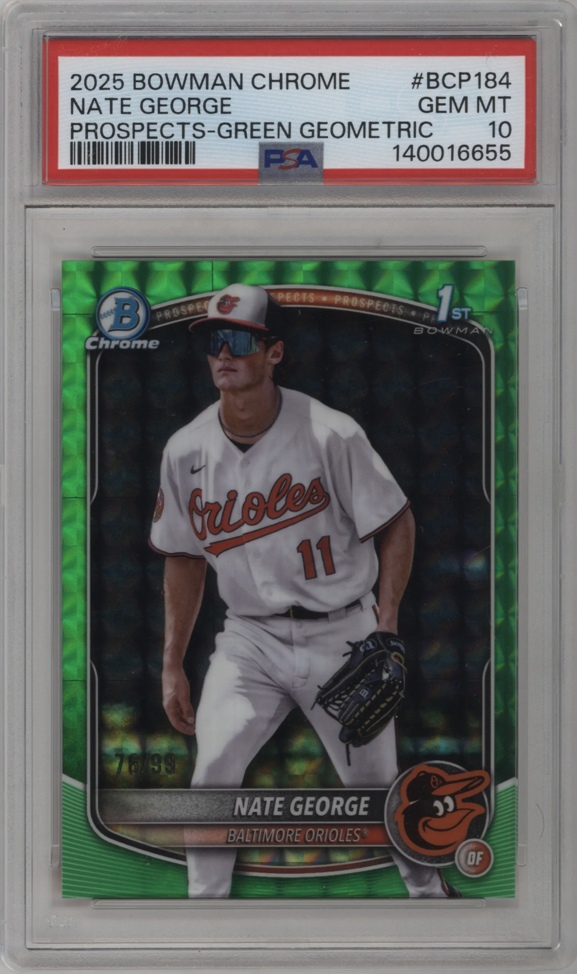 2025 Bowman Chrome Chr.Pros. Nate George Green Geometric Refractor PSA 10