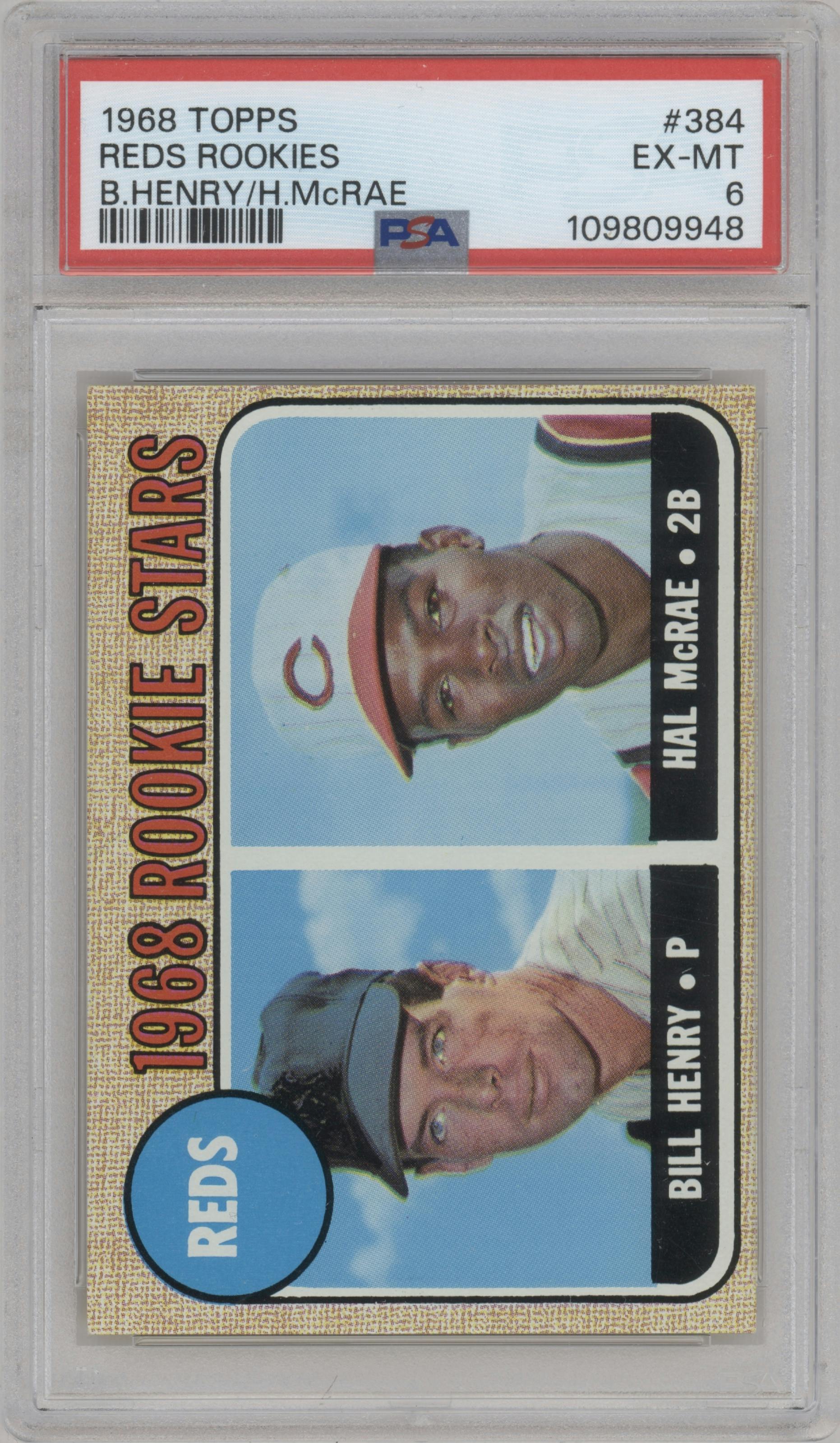 Bill Henry/Hal McRae from the 1968 Topps set graded by PSA and given an overall grade of 6.