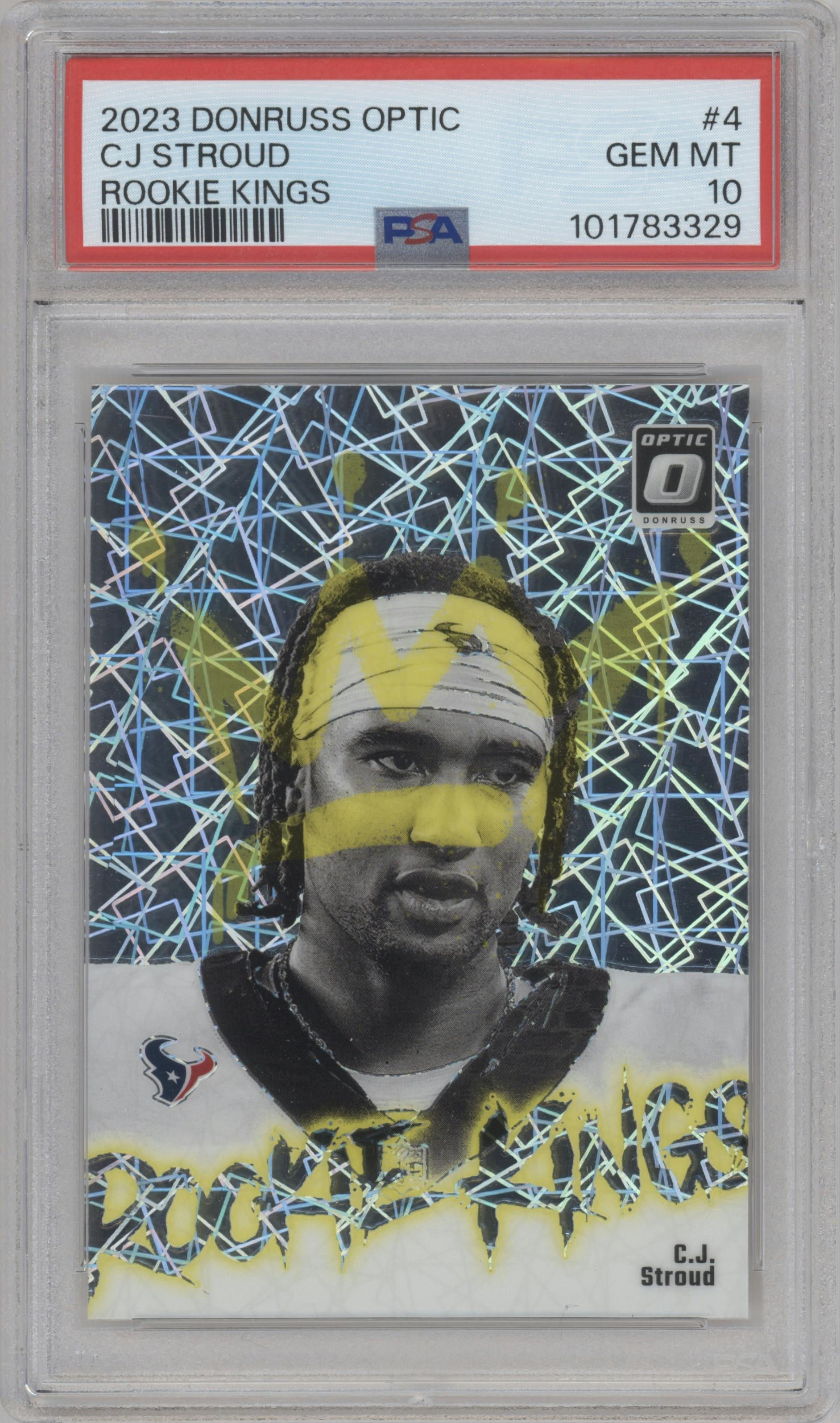 C.J. Stroud from the 2023 Donruss Optic set graded by PSA and given an overall grade of 10.