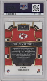 Patrick Mahomes II from the 2023 Panini Select set featuring a Cosmic parallel graded by PSA and given an overall grade of 10.