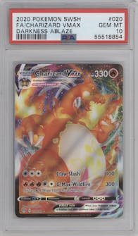 Charizard VMAX from the 2020 Pokemon SWSH set graded by PSA and given an overall grade of 10.