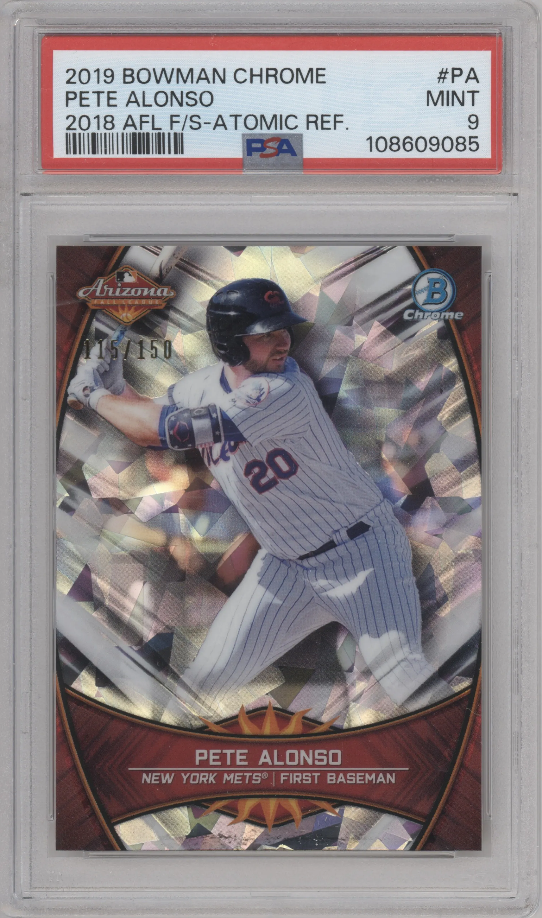 2019 Bowman Chrome 2018 AFL Fall Stars Pete Alonso Atomic Refractor #AFL-PA PSA 9