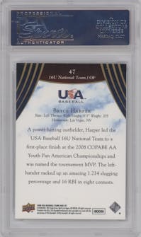 Bryce Harper from the 2008 Upper Deck USA Baseball set graded by PSA and given an overall grade of 10.
