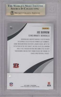Joe Burrow from the 2021 Panini The National VIP set graded by Beckett and given an overall grade of 9.5.