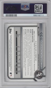 Colson Montgomery from the 2022 Bowman 1st Edition set featuring a Yellow Foil parallel graded by PSA and given an overall grade of 10.