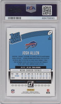 Josh Allen from the 2018 Panini Donruss set featuring a Press Proof Blue parallel graded by PSA and given an overall grade of 10.