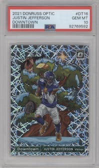 Justin Jefferson from the 2021 Panini Donruss Optic set graded by PSA and given an overall grade of 10.
